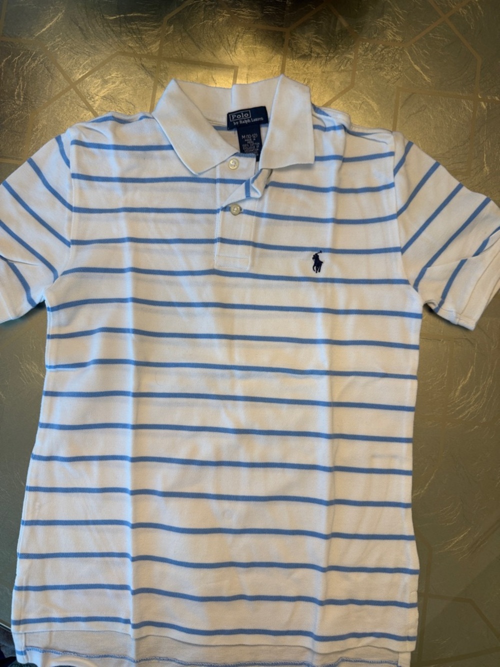 Polo by Ralph Lauren White Polo with Light Blue Stripes - Kids